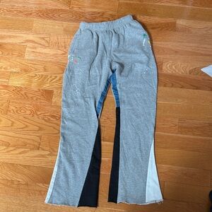 MNML Gray Sweatpants with Black & White Panels and Paint Splatter